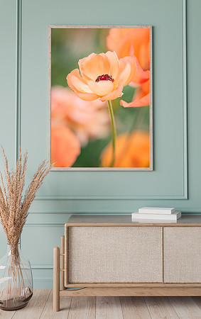 Mockup frame in farmhouse living room interior, vertical wooden