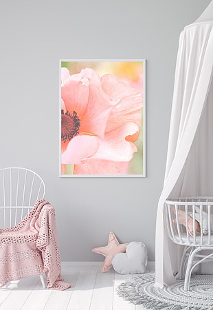 Interior mock up frame in newborn bedroom, white frame on gray b
